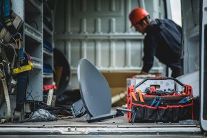 stock photo young technician man standing van
